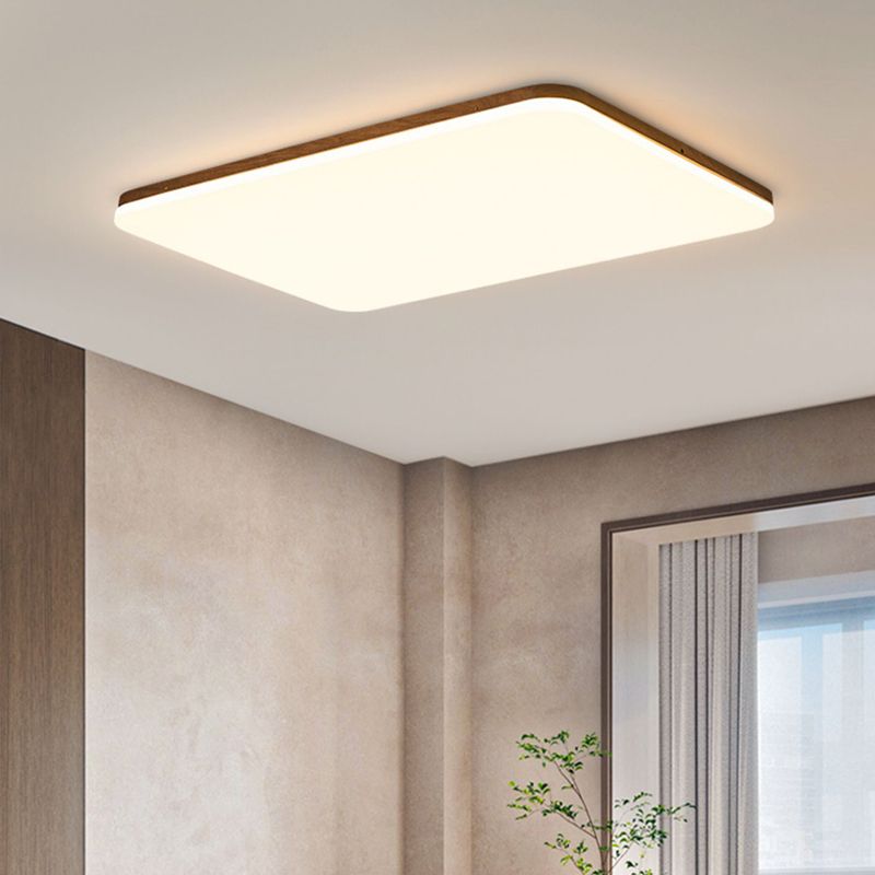Wood Modern Flush Mount Geometric Shape LED Ceiling Light with Acrylic Shade for Bedroom