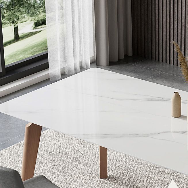Mid-Century Rectangle Dining Table Solid Wood Legs and Stone Top Dining Table