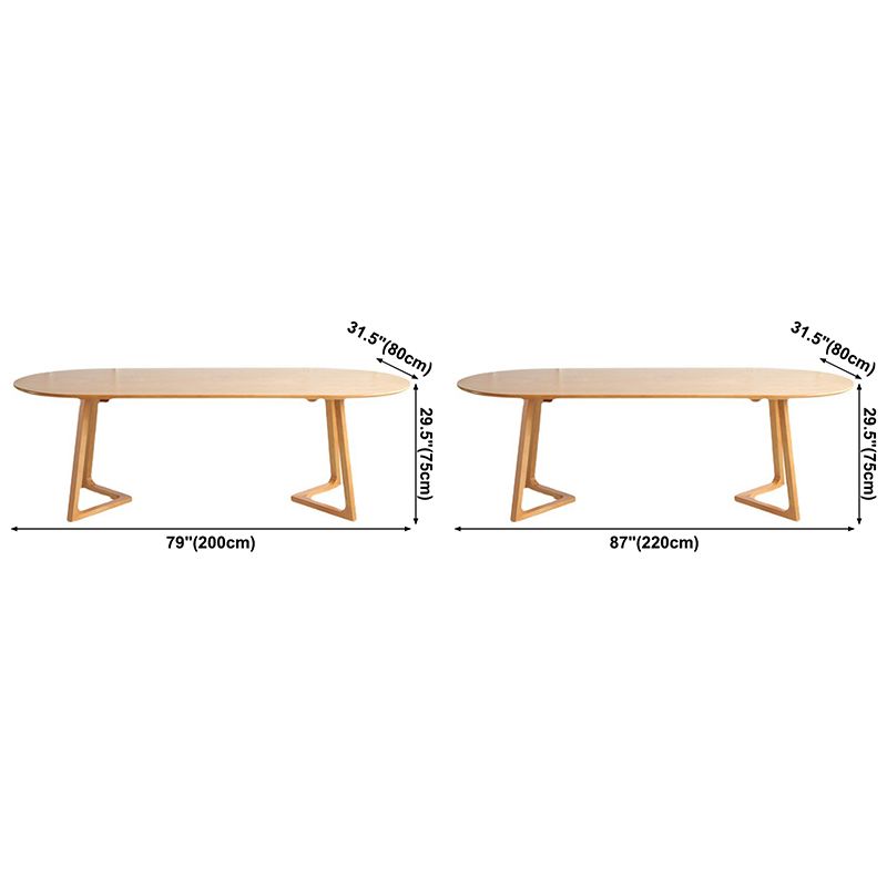 Table en bois massif de pin ovale Table à manger à double piédestal moderne avec base en bois
