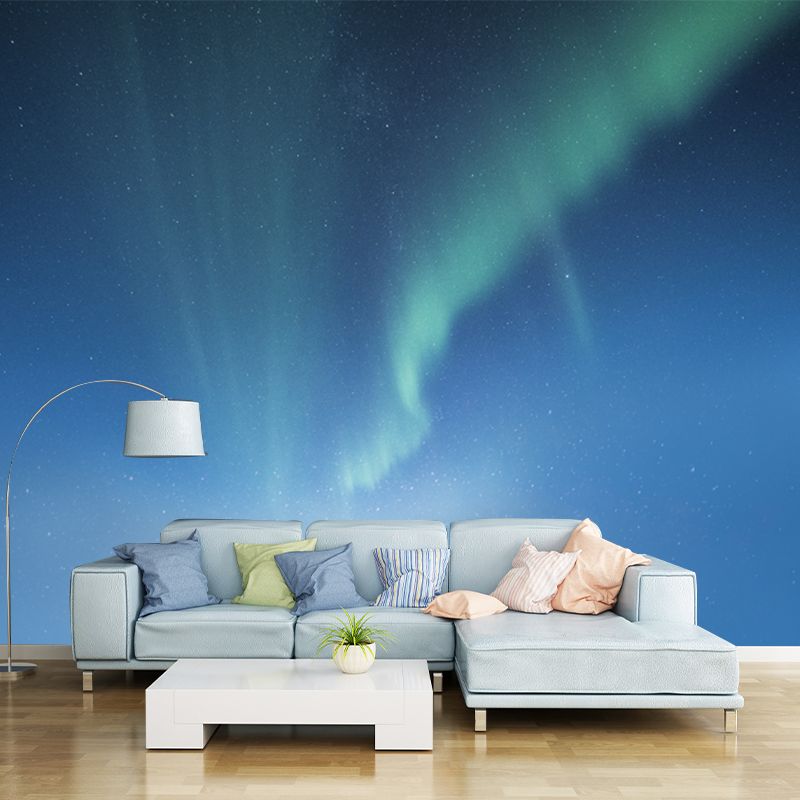 Smooth Whole Blue Mural Decal Minimalistic Aurora Pattern Wall Art, Made to Measure