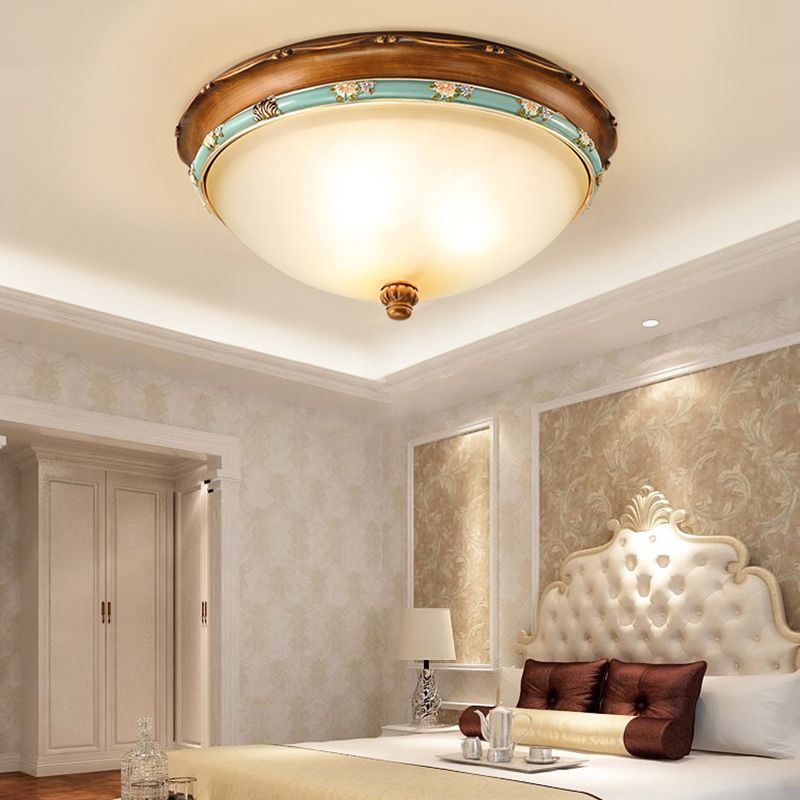 Country Style Domed Ceiling Light White Glass Flush Mount Lighting Fixture