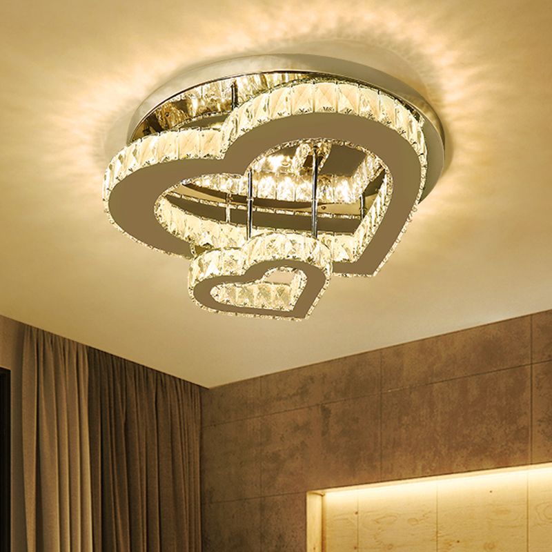 Heart Shaped Flush Light Fixture Minimalist Clear Crystal LED Close to Ceiling Lighting for Bedroom