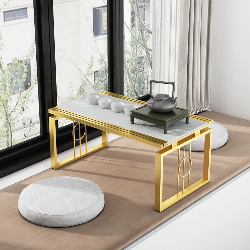 Rectangular Stone Top Coffee Table, 11.81" H Sled Cocktail Table