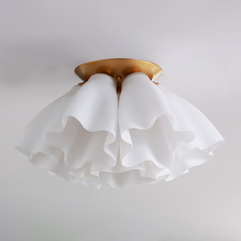 Bedroom Flush Mount Light Modern Gold Ceiling Light Fixture with Floral Glass Shade
