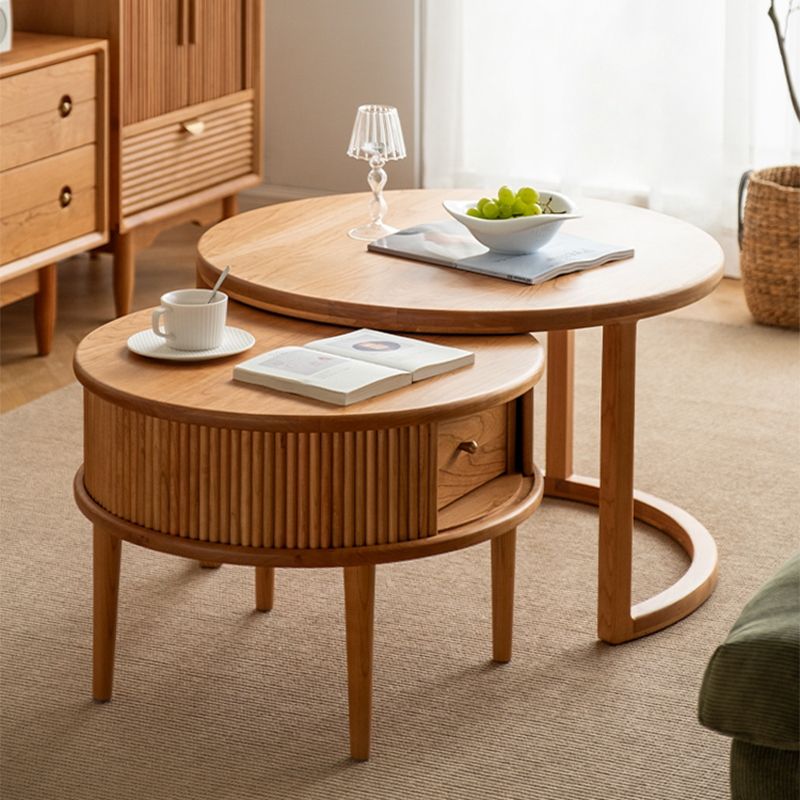 Contemporary Coffee Table Round Solid Wood Coffee Cocktail Table