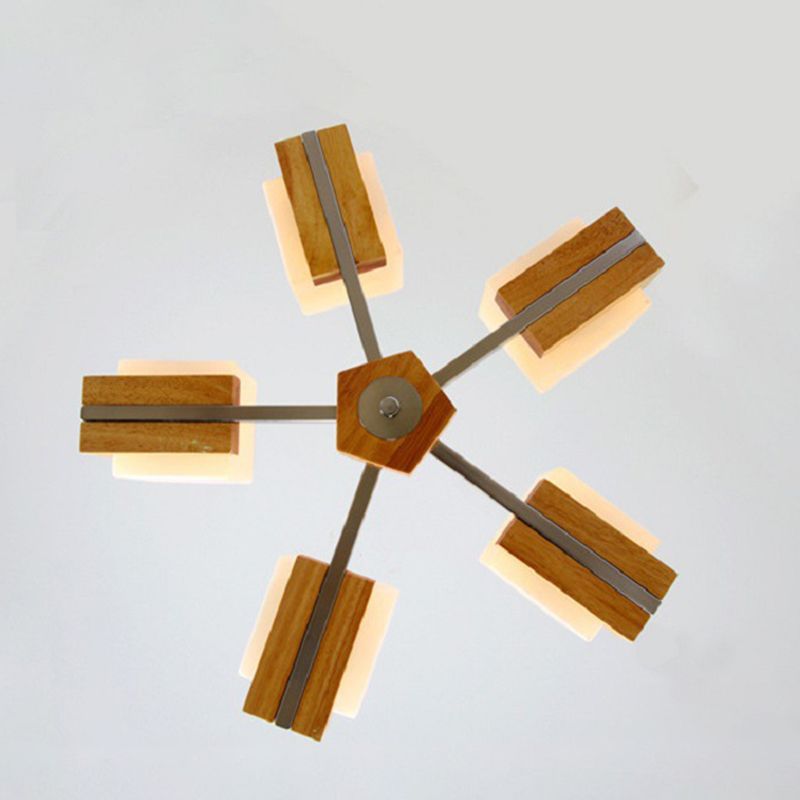 Modern Singularity Radial Pendant Light Wooden Indoor Chandelier with White Frosted Glass Shade
