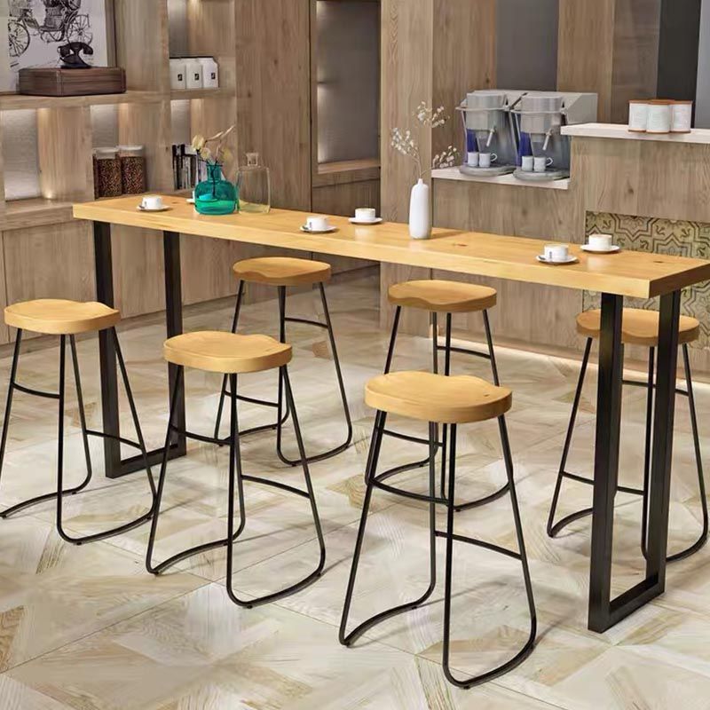 Modern 1/7 Pieces Bar Table Set Rectangle Pine Wood Counter Table with Stools for Balcony