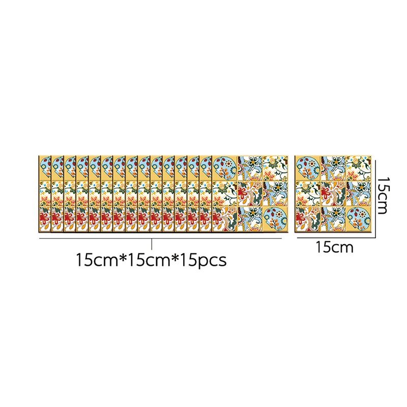 Exotic Floral Print Wallpaper Panels for Kitchen Mosaic Tile Stick On Wall Decor, 7.2-sq ft