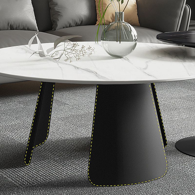 Modern Style Cocktail Table Slate Top Metal Base Round Coffee Table