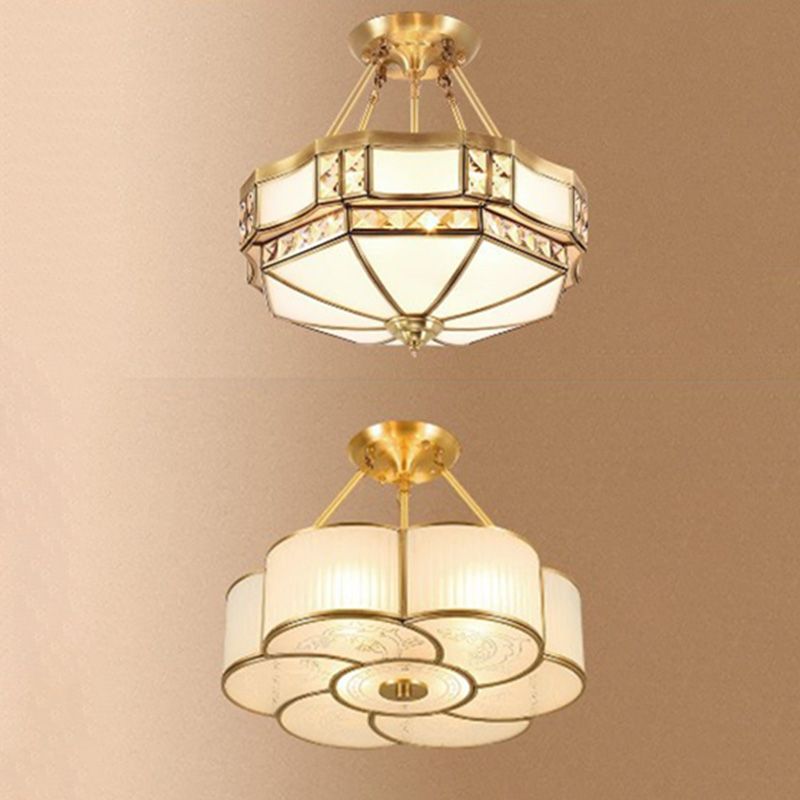 Luz de techo semi-flush sombreada sala de estar de vidrio tradicional iluminación de montaje en semi descarga