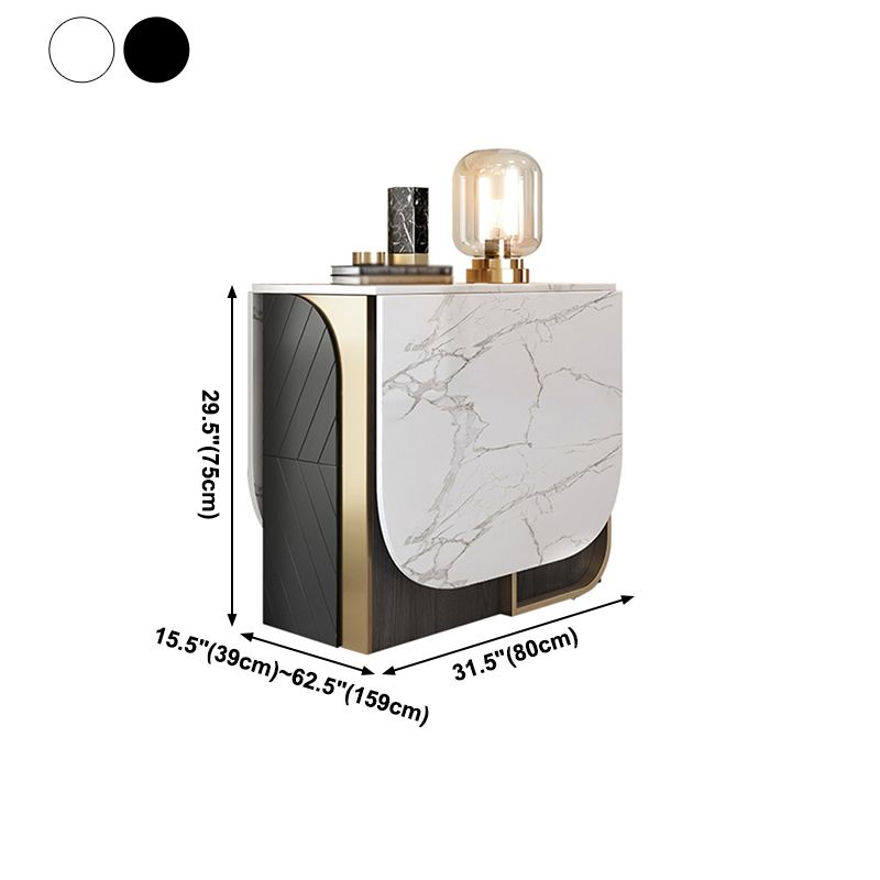 Modern Style Dining Table Sintered Stone Drop-Leaf 63" Table with Metal Base