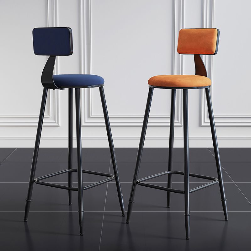 Modern Armless Backrest Counter Stool Iron Kitchen Bar Stool with Cushion