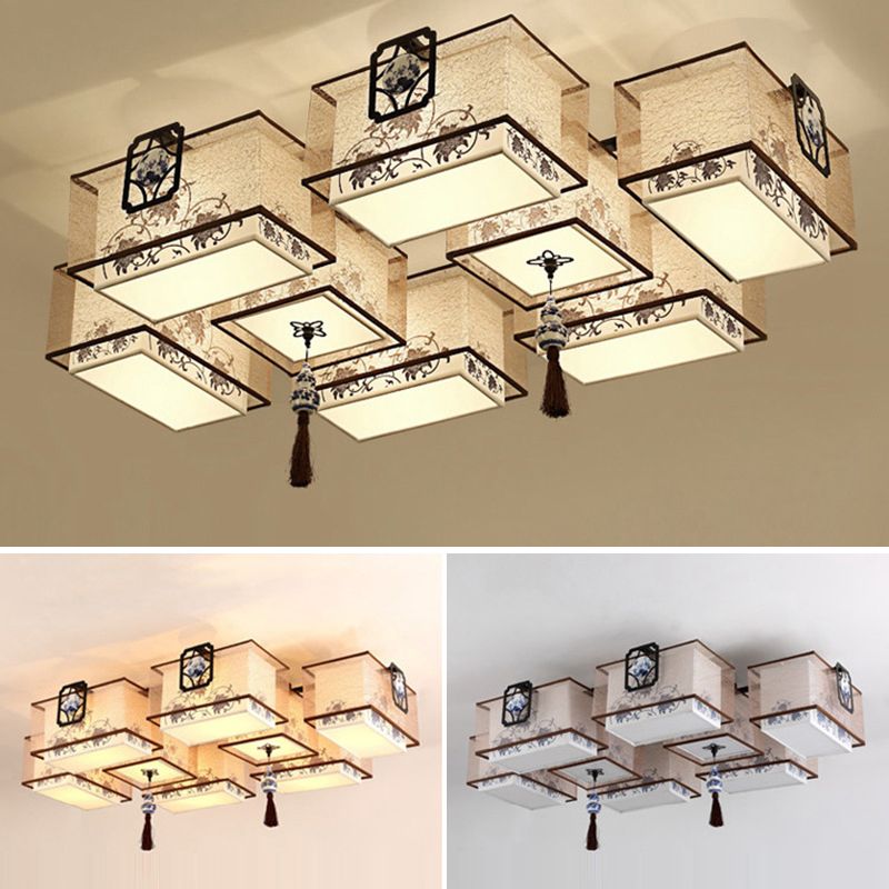 Lámparas de techo empotradas tradicionales de tela de iluminación de montaje empotrado rectangular