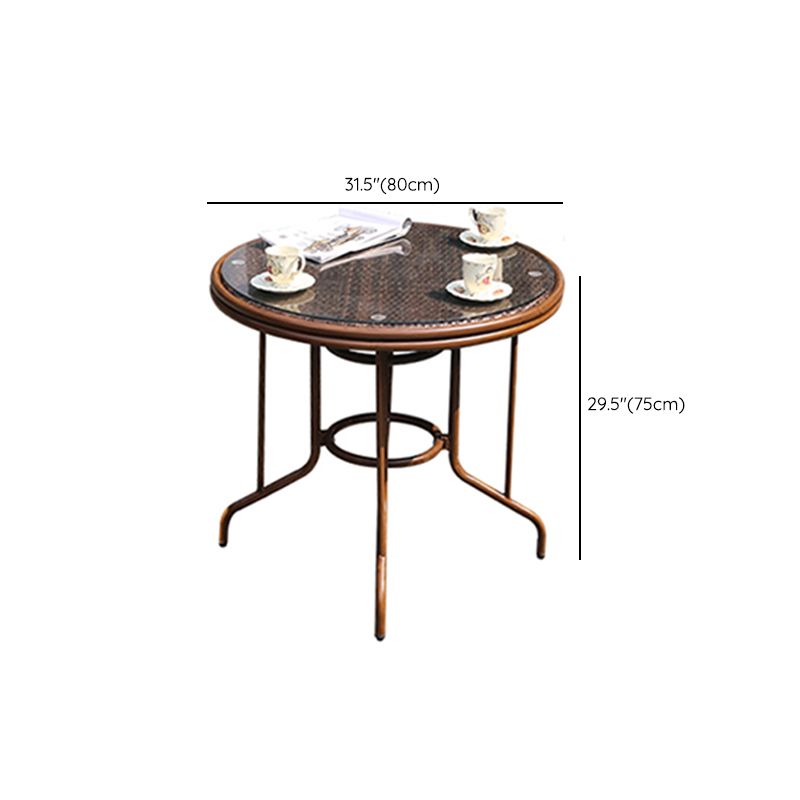 Rattan and Glass Patio Table Industrial Water Resistant Bistro Table