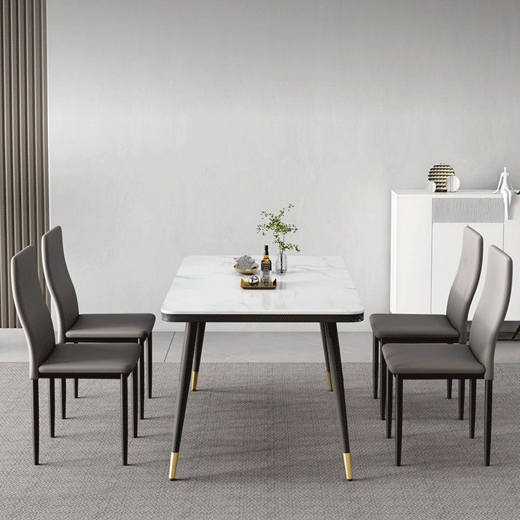 Scandinavian Home Side Chair Solid Back Upholstered Metal Dining Room Chair