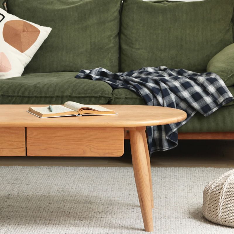 4 Legs Coffee Table Solid Wood Cocktail Table with 2 Storage Drawers