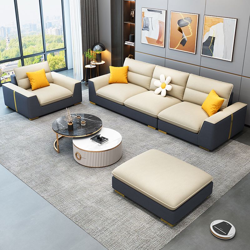 Contemporary Faux Leather Square Arm Sofa with Bolster Pillows for Living Room