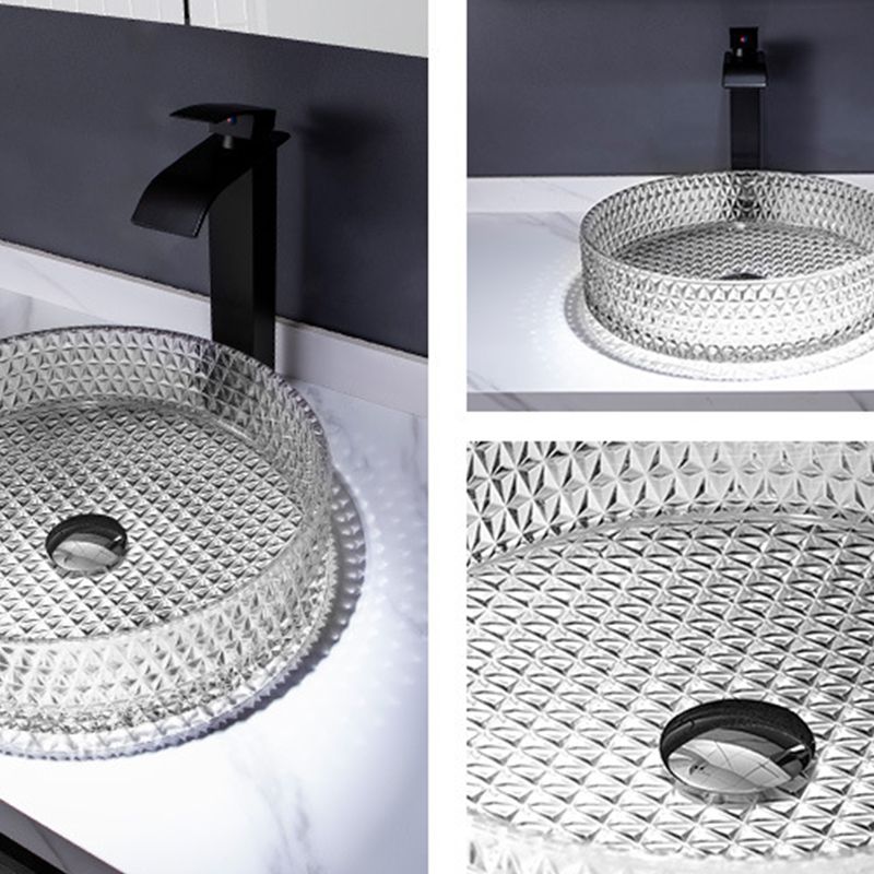 Modern Vessel Bathroom Sink Round Glass with Faucet and with Pop-Up Drain Vessel