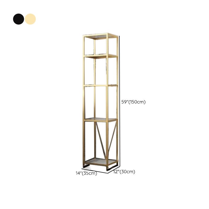 Gold and Black Metal Shelf Bookcase Bedroom Vertical Bookshelf with Shelves