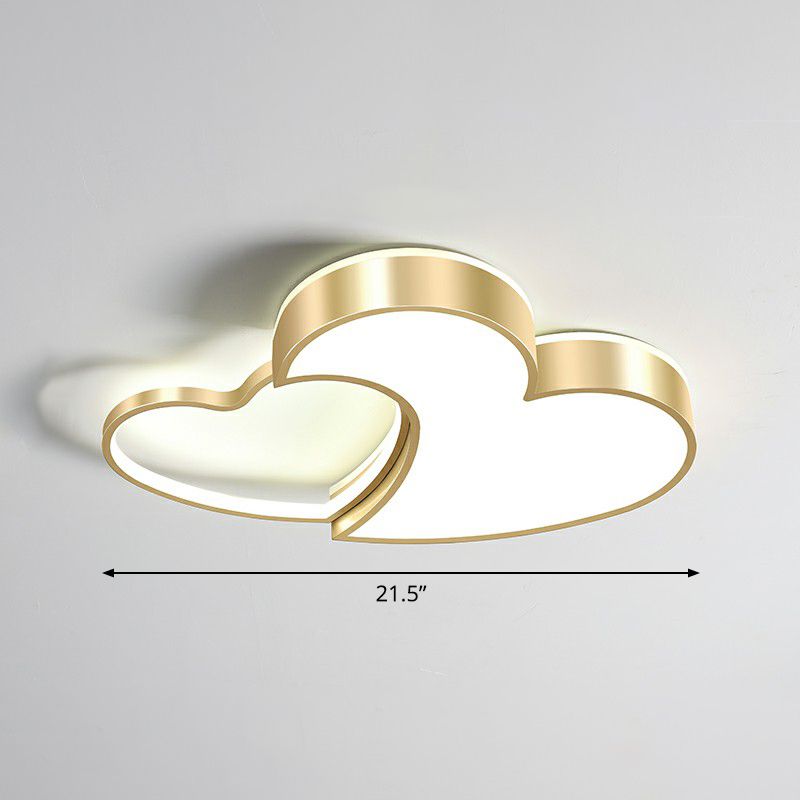 Herzförmige Metall-Deckenleuchte, minimalistische goldene LED-Unterputzleuchte für Schlafzimmer