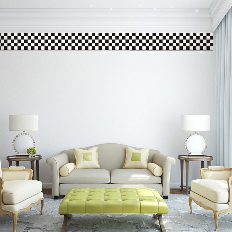 Peel and Paste Checkered Wallpaper Border Modernism PVC Wall Covering, 6.5' L x 4" W