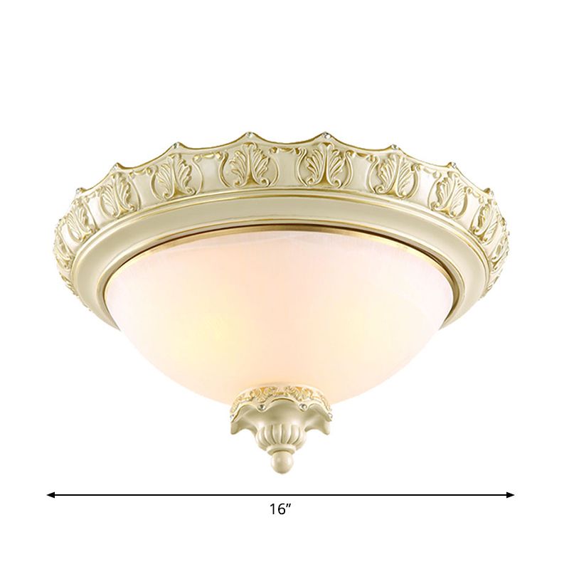 Bowl Opal Frosted Glass Flushmount Vintage 2/3-Bulb Living Room Flush Ceiling Light in White, 14"/16"/19.5" W