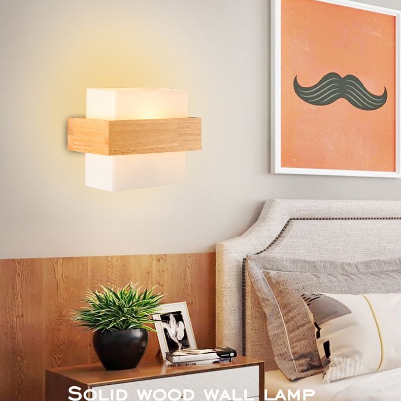 Weißer Glasschatten Einfachheit Holzwandlampe Nordischer Korridortreppe Leuchte