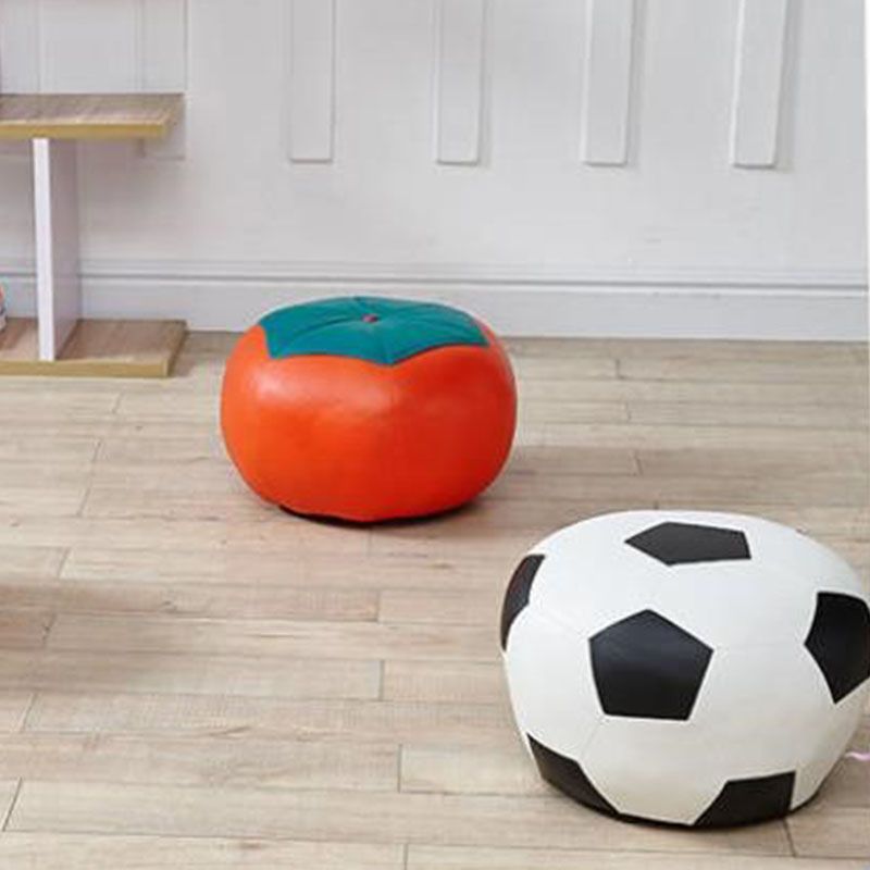 Modern Pouf Ottoman Faux Leather Water Resistant Upholstered Spherical Ottoman