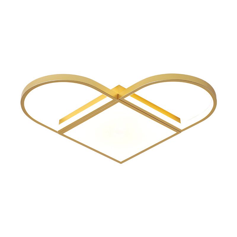 Love Shaped Thin Surface Ceiling Light Modernist Metal Loft House 16.5"/20.5" W LED Flush Mount Lighting in Gold, Warm/White Light