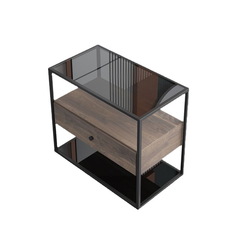 21.65" Tall Rectangular Glass Top Side Table Stainless Steel Frame End Table with Storage