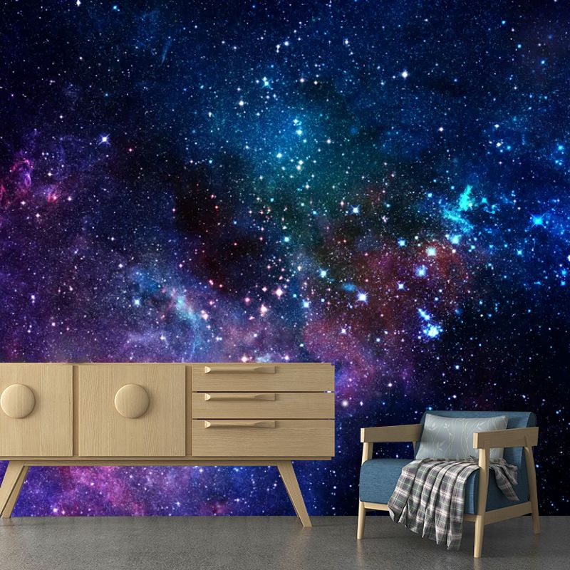Minimalist Nebula Wall Mural Decal for Bedroom Decoration, Custom-Printed Wall Art in Blue and Purple