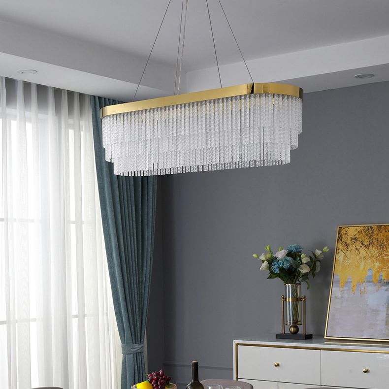 Prismatic Crystal Glass Tiered Chandelier Minimalist Gold LED Pendant Lighting Fixture