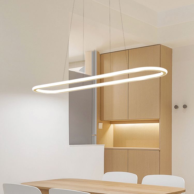 Oval LED Island Light White Acrylic Shade Hanging Lamp for Dinning Room