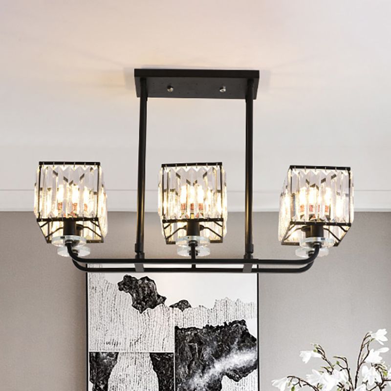 Lampadella cubica Lumo Luce vintage Vintage Crystal Prismatic 6/8 Luci Black Hanging Light per soggiorno
