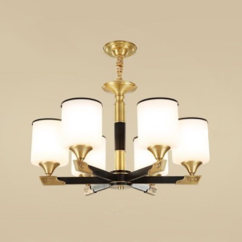 Multi Lights Cylinder Hanging Light American Style Glass Pendant Light for Living Room