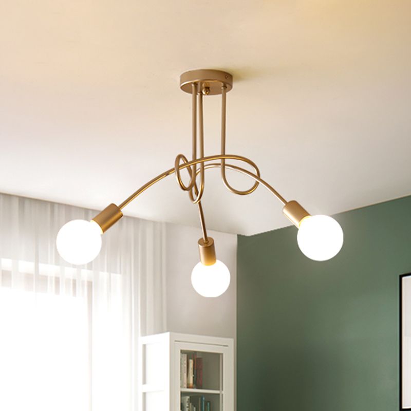 Iluminación de montaje semiempotrado trenzado negro/dorado con bombilla abierta, lámpara de techo de cocina de metal industrial de 3/5/6 luces