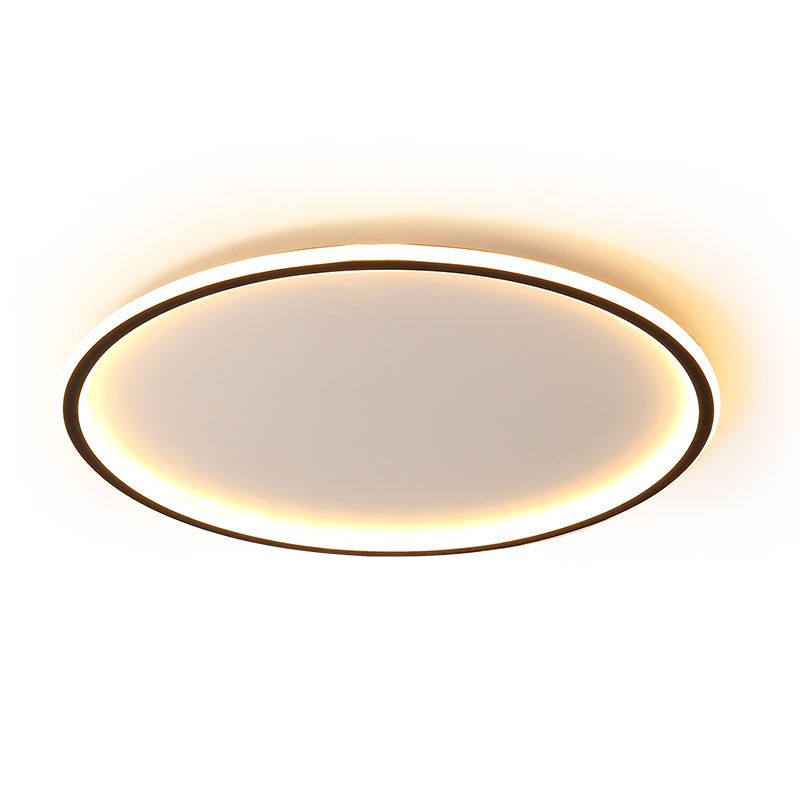 Circle Ceiling Light Modern Aluminum Flush Mount Light for Living Room in Black