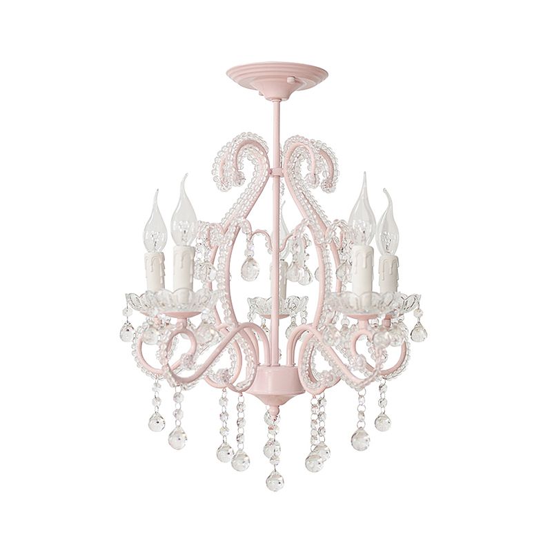 Bedroom Chandelier Girls, Nordic Style Pendant Lighting with Clear Crystal and Candle
