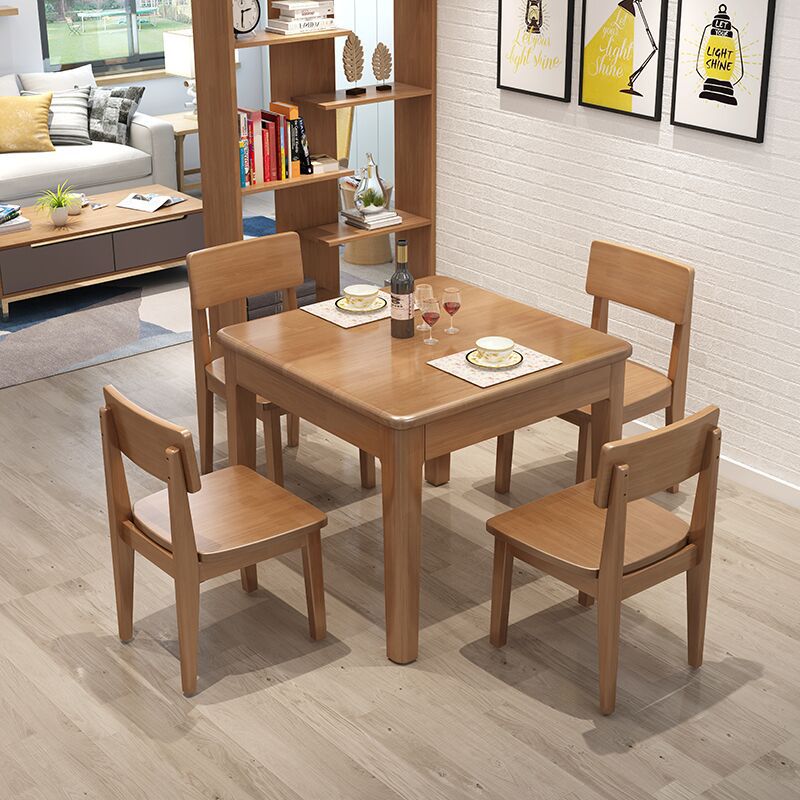 Simple Solid Wood Standard Dining Table Square Shape Kitchen Dining Table with 4 Legs Base
