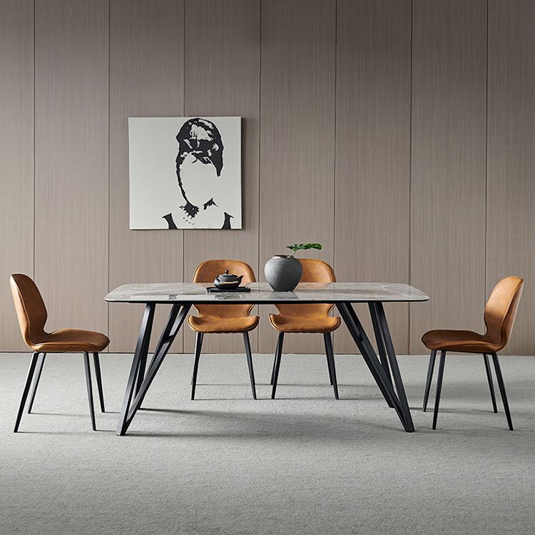 Gesinterde steen moderne rechthoek eettafel grijze steen boventafel met 4 poten