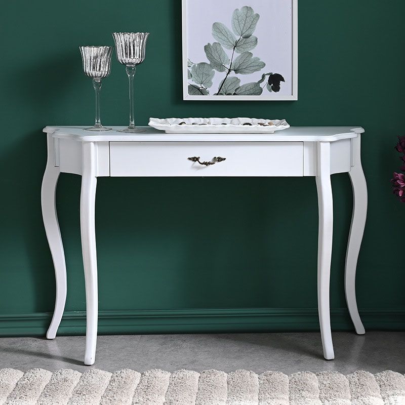 Victorian White Wooden Console Sofa Table Free Form End Table for Hall
