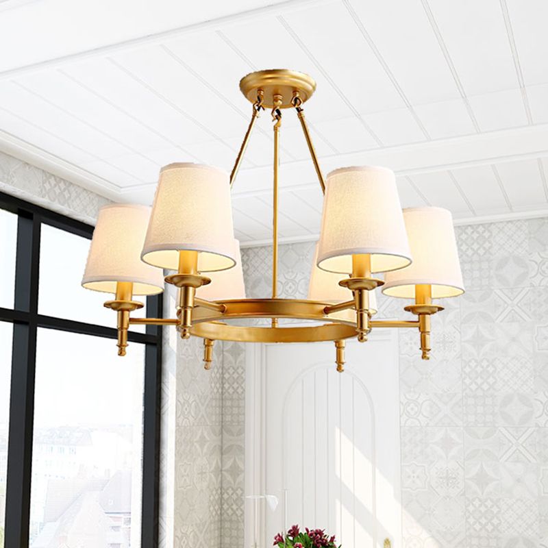 Wagon Wheel Light Fixture Traditional Multi-Head Chandelier Pendant Lamp with White Fabric Shade