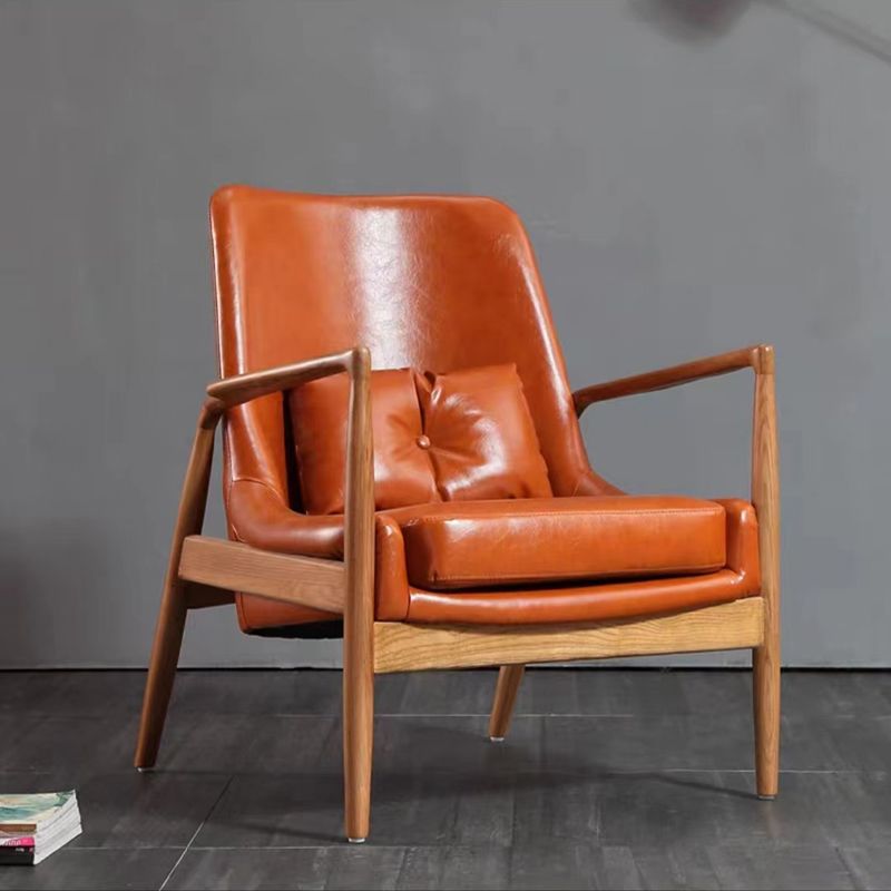 Nordic Style 28.74" Wide Pillow Back Sponge Wood Frame Arm Chair