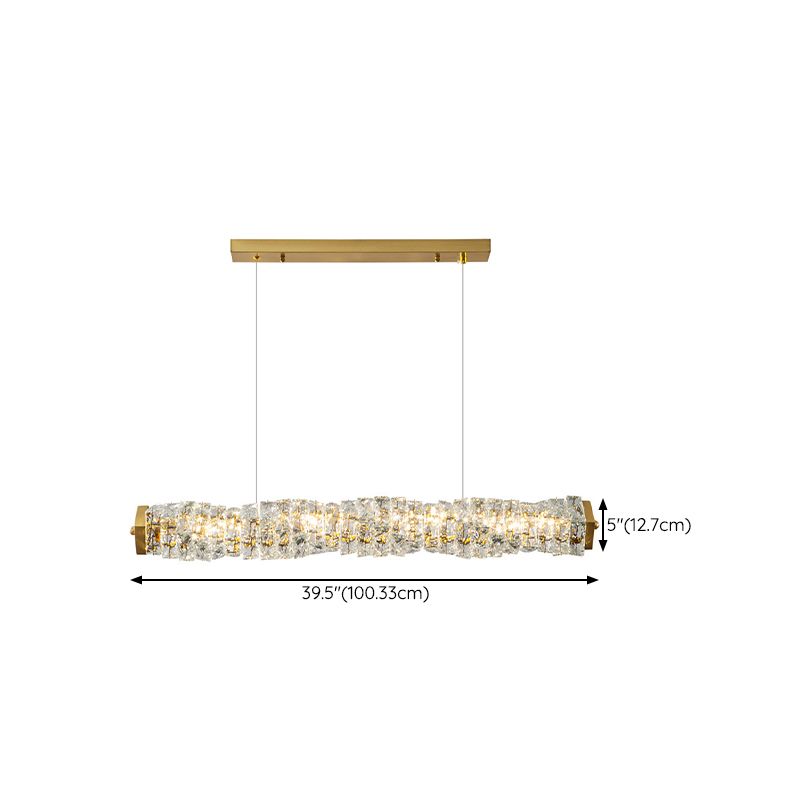 Crystal LED Pendant Ceiling Cylinder Kitchen Island Fixture in Gold Finish
