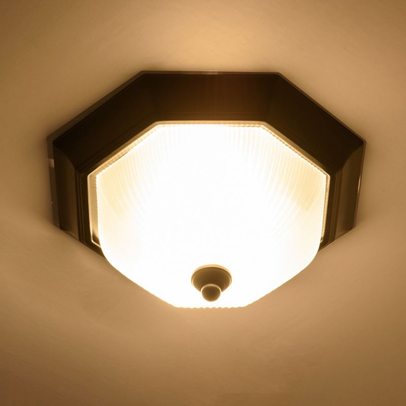 12" Wide Hexagon Flush Mount Classic Glass Flush Ceiling Light in Black