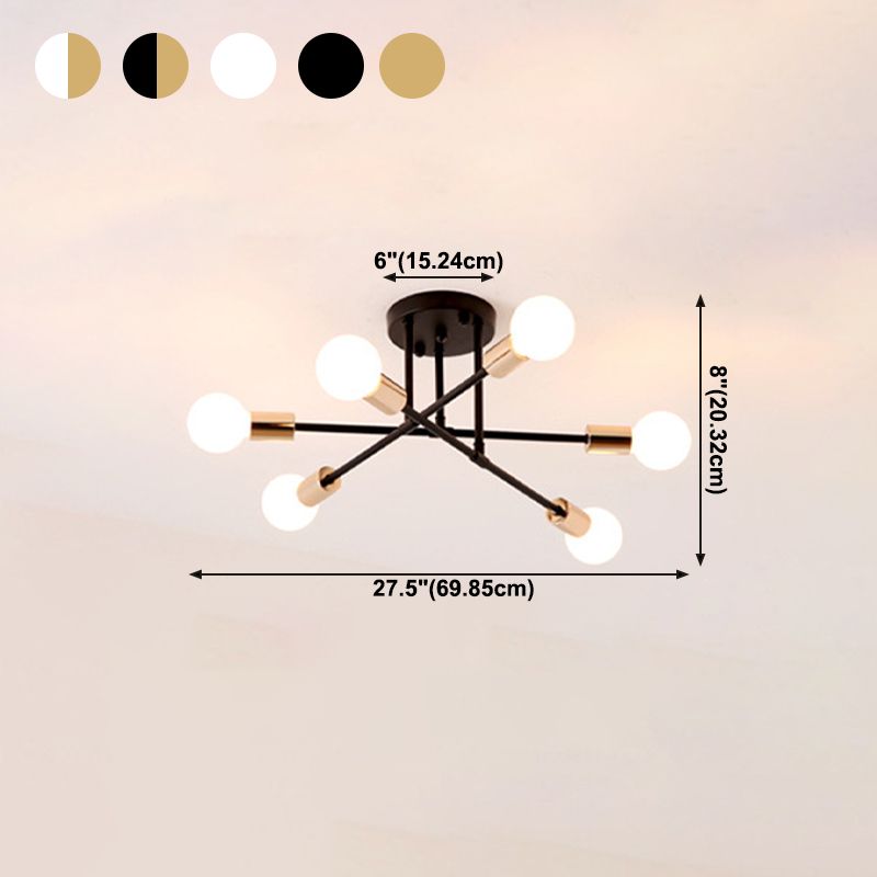 Industrial Vintage Sputnik Ceiling Fixture Wrought Iron Semi Flush Mount for Living Room