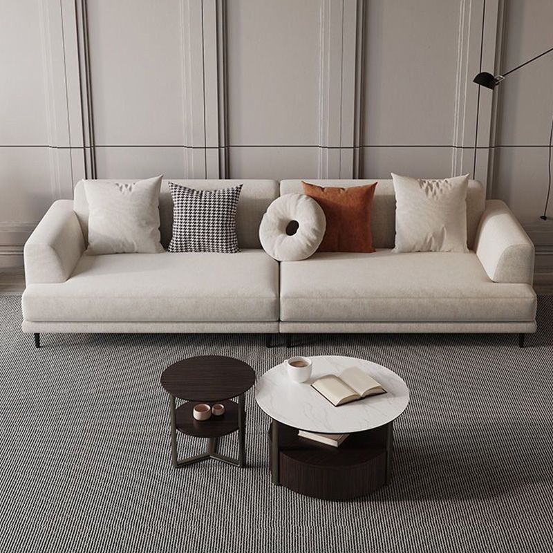 Contemporary Fabric Seating Square Arm Sofa with Pillows in White