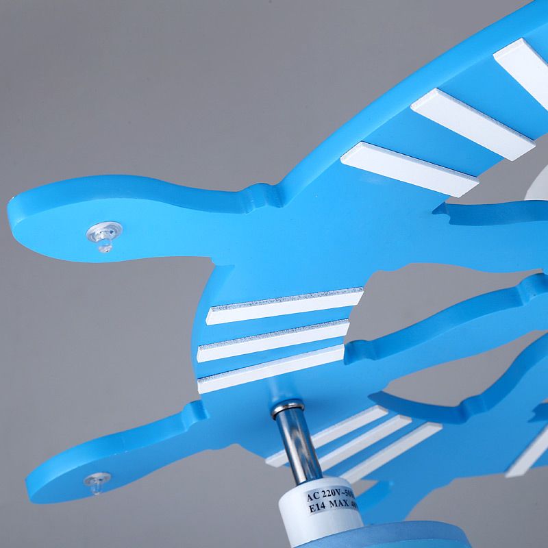 Estilo náutico Steamship Semi Vaciado Techo de Luz de Madera 4 Luces Luz de techo azul para Foyer