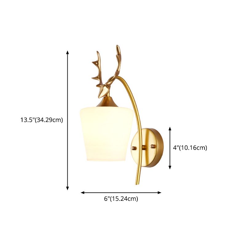 Modern Creative Antler Wall Lamp Wrought Iron Wall Sconce with White Glass Shade