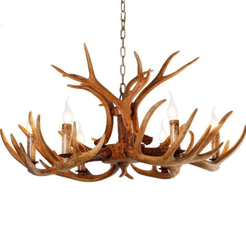 6-Light Antler Pendant Light in Traditional Vintage Style Sputnik Resin Chandelier for Interior Spaces